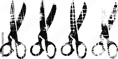 grunge vintage scissors silhouettes with distressed texture in black and white