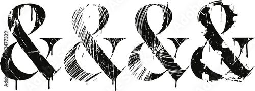 set of four black ampersand symbols with grunge, sketch, and distressed textures