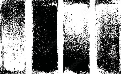 Four vertical grunge texture banners with uneven distressed edges in black and white