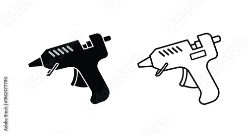 Two hot glue guns a solid black version and a line art depiction