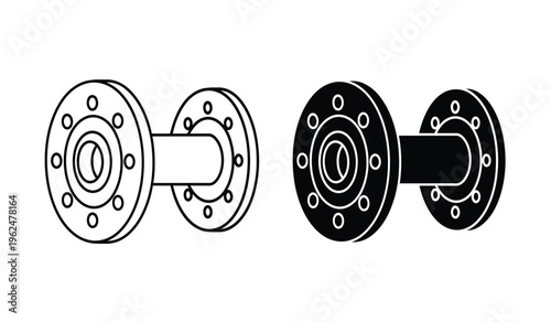 Detailed silhouette illustration of two wheel hub assemblies with brake rotors and mounting hardware