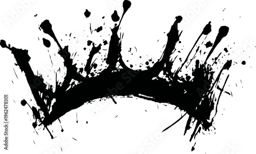 Black ink splatter crown design with grunge textured paint brush strokes silhouette