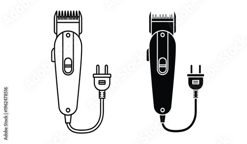 Electric hair clippers silhouette illustration with cords and plugs