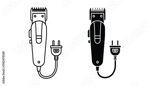 Silhouette of two electric hair clippers with cords and plugs