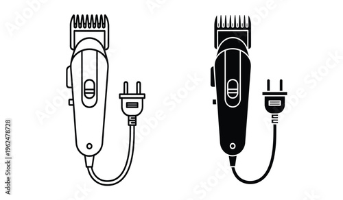Silhouette of electric hair clippers in black and white colors