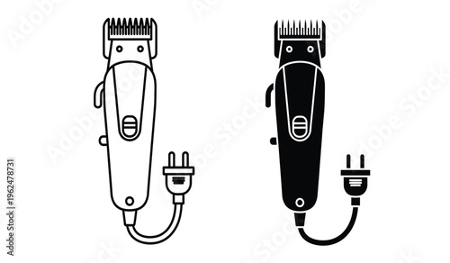 Silhouette of two electric hair clippers with plugs and cords side by side