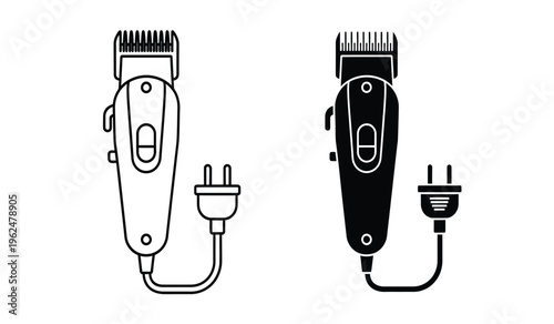 Electric hair clipper silhouette illustration with cords and plugs