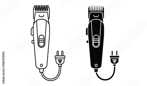 Silhouette of electric hair clippers with cords and plugs