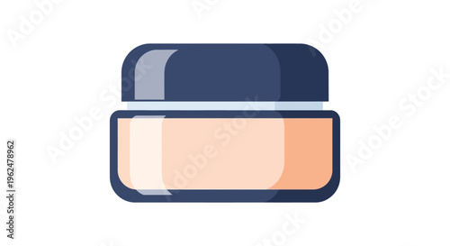 Opened cream foundation makeup container in flat illustration style with soft peach and blue colors in simple format for beauty product advertising