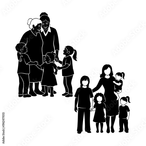 Family Portrait Silhouette with Parents and Children Together

