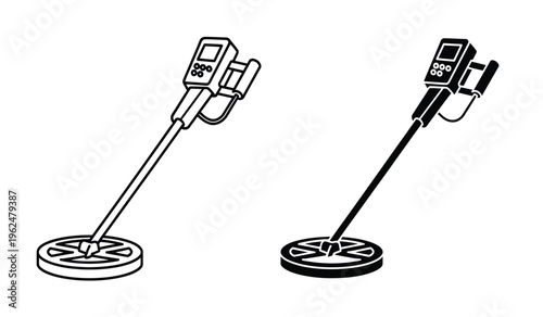 Two metal detector microphones on stands with silhouette effect