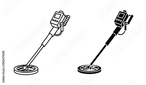 Silhouette of two metal detectors with distinct designs and features