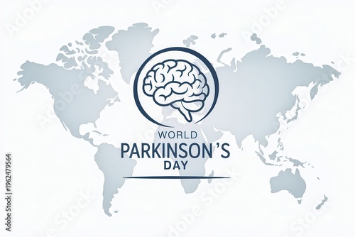 World parkinsons day concept with a human brain icon on a world map background