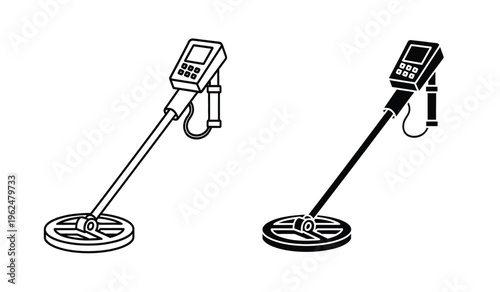 Silhouette of two metal detectors with digital displays and round coils