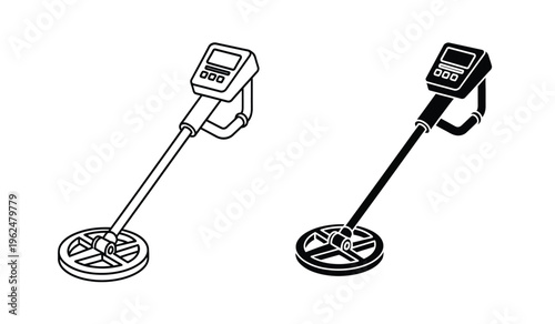 Silhouette of two metal detectors with lcd screens and round search coils