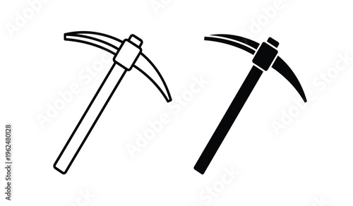 Black and white illustration of two pickaxes with silhouette style