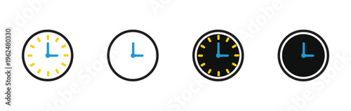 Set of clock icons. Clock, time. a colorful three dimensional circular clock with green and blue tones showing time with clear numbers and hands on a round dial. vector illustration