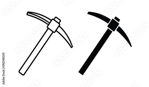 Silhouette of two pickaxes on a white background illustration of mining tools in black and white silhouette