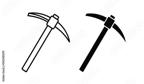 Silhouette of two pickaxes in black and white on a plain background silhouette