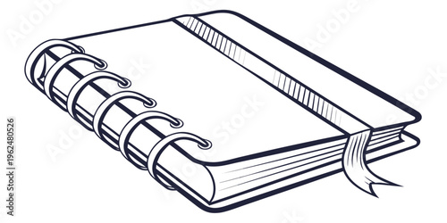 A detailed illustration of a closed book with a ribbon bookmark