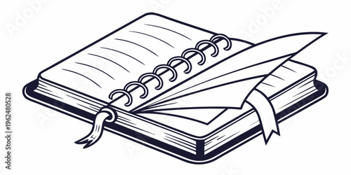 An open book with a quill pen resting on top of it, symbolizing writing and literature.