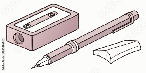 A pencil sharpener with a pencil and shavings on a white background