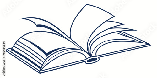 An open book with blue lines illustrating the pages and spine