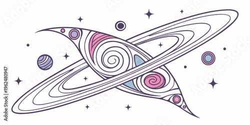 A vibrant and intricate cosmic art piece featuring swirling galaxies and celestial bodies.