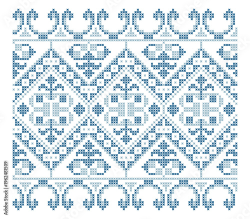 Ukrainian Blue Cross-Stitch Rhombus Tree of Life