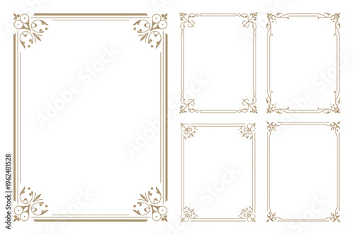 Gold ornate flourishes and decorative frames on white background
