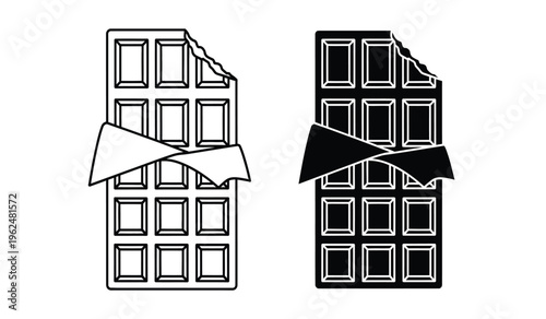 Silhouette of two identical buildings with a bow on each one in black and white and the other in solid black against a white background silhouette
