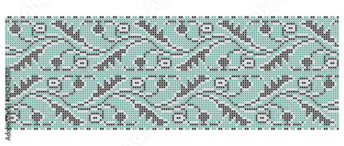 Cross-Stitch Vine Botany Embroidery Black on Green