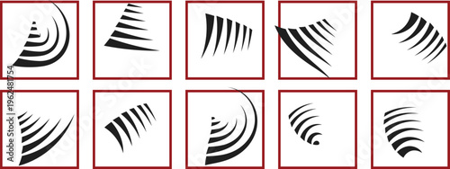 Black abstract curved shapes on white background