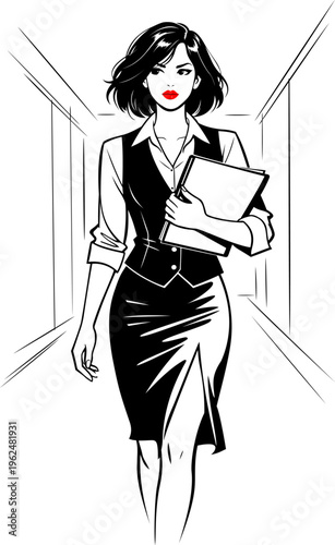 Confident Business Woman Walking with Documents Vector