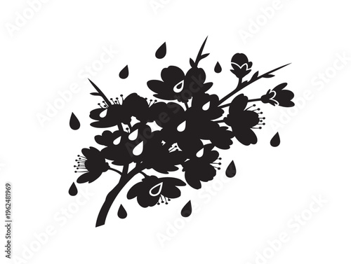 Blossoms in rain poetic atmospheric floral silhouette composition 