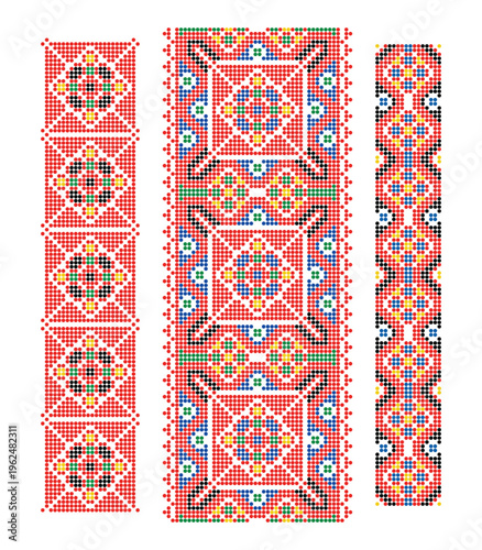Ukrainian Beaded Red Based Ornaments Set from Lviv