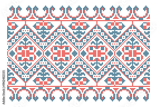 Ukrainian Beaded Tree of Life Horn Border Red Blue