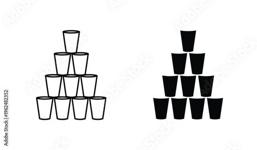 A silhouette of two pyramid stacks of plastic cups side by side