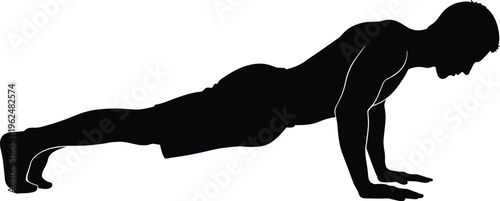 Black silhouette of a man doing push-ups exercise