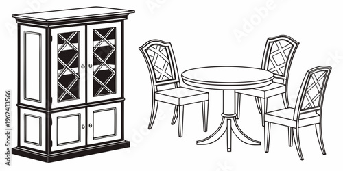 Elegant dining set with a china cabinet and four chairs
