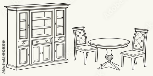 Elegant dining set with hutch and chairs in a classic design