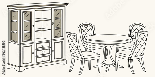 Vintage furniture set including a table and a huge cupboard