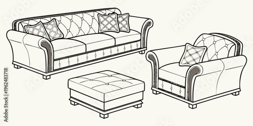 A cozy living room with a sofa, armchair, and coffee table