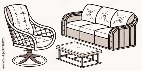 A cozy living room with a sofa, armchair, and coffee table.