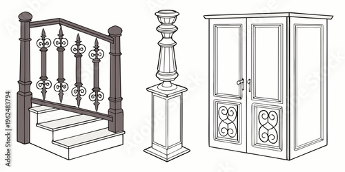 Antique bed and wardrobe displayed in a vintage interior design setting