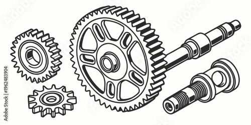 Close up of a mechanical gear system with various components and parts.