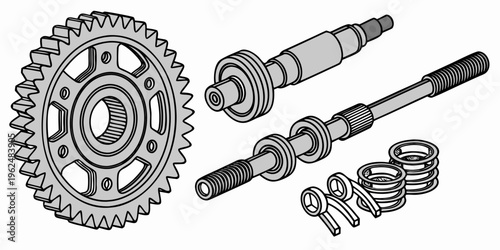 Close-up view of a gear assembly with various mechanical components