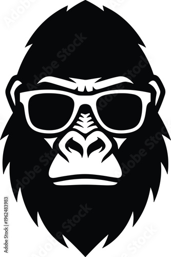 Gorilla head silhouette vector illustration with sunglasses bold modern design sharp lines high contrast playful animal artwork logo emblem style