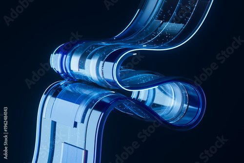 3D transparent data loop with glowing fluid tunnel form