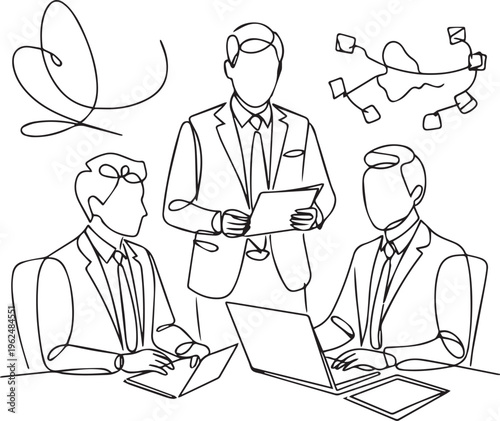 Business professionals in meeting discussing documents and charts, symbolizing teamwork and corporate strategy in office environment